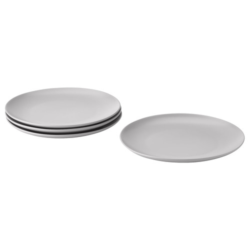FÄRGKLAR Plate, matt light grey, 26 cm, 4 pack