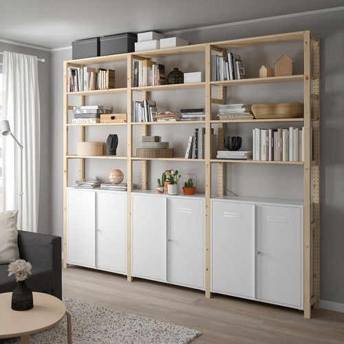 IVAR 3 sections/cabinet/shelves, pine/white, 259x30x226 cm