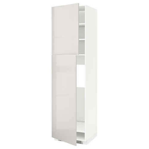 METOD High cabinet for fridge w 2 doors, white/Ringhult light grey, 60x60x220 cm