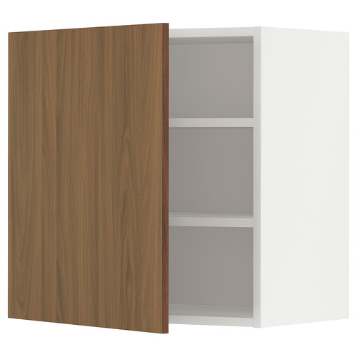 METOD Wall cabinet with shelves, white/Tistorp brown walnut effect, 60x60 cm