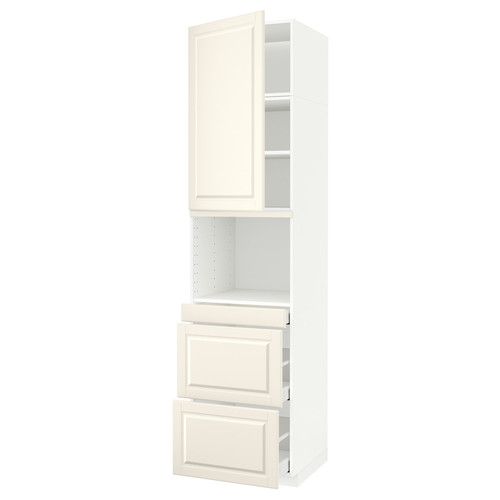 METOD / MAXIMERA Hi cab f micro combi w door/3 drwrs, white/Bodbyn off-white, 60x60x240 cm