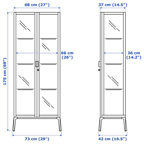 MILSBO Glass-door cabinet, white, 73x175 cm