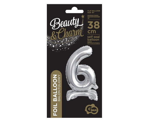 Foil Balloon Number 6 Standing, silver, 38cm