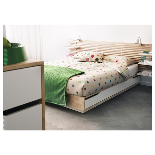 MANDAL Bed frame with headboard, birch/white, 140x202 cm