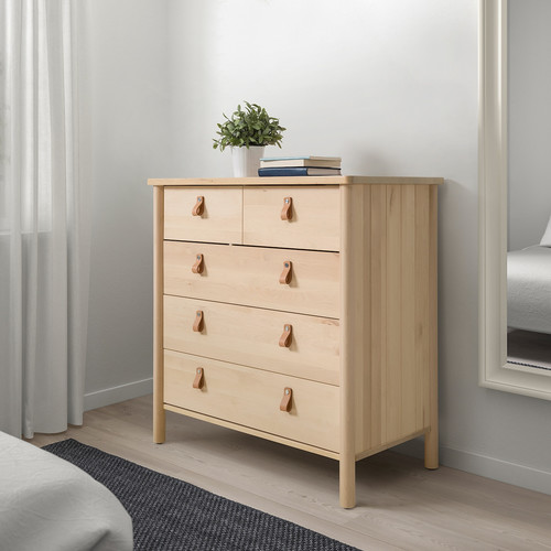 BJÖRKSNÄS Chest of 5 drawers, birch, 90x90 cm