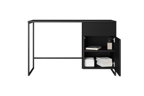 Desk with Drawer Asha 120 cm, matt black, black frame