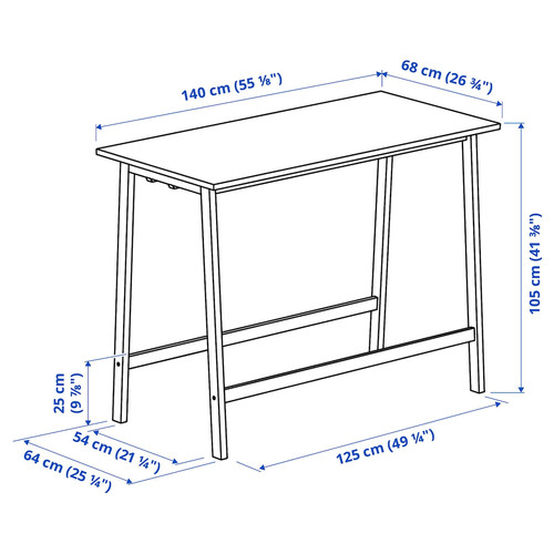 MITTZON Conference table, white/black, 140x68x105 cm