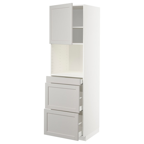 METOD / MAXIMERA Hi cab f micro combi w door/3 drwrs, white/Lerhyttan light grey, 60x60x200 cm