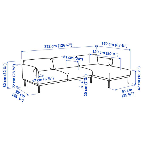 ÄPPLARYD 4-seat sofa with chaise longue, Lejde light grey