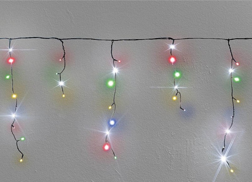 Christmas Curtain Lights In-/Outdoor 100 LED 9.6m, icicles, multicolour/cool white flash