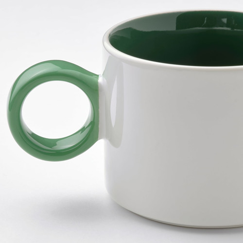 PIGGÅL Mug, white/green, 30 cl, 2 pack