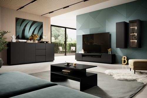 TV Cabinet Loftia 200 cm, black/matt black