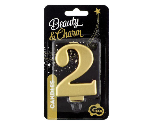 Birthday Candle 2 Metallic 8cm, gold