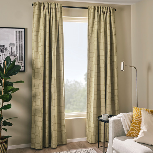 LÖNNSTÄVMAL Block-out curtains, 1 pair, light olive-green, 145x300 cm