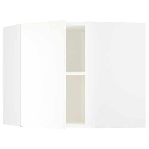 METOD Corner wall cabinet with shelves, white/Vallstena white, 68x60 cm