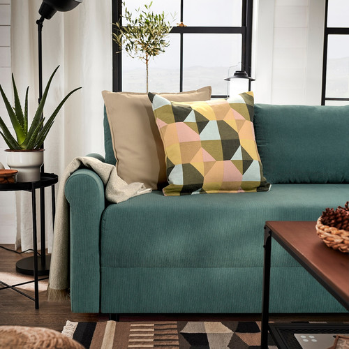 DÅNHULT 3-seat sofa-bed, Kelinge grey-turquoise