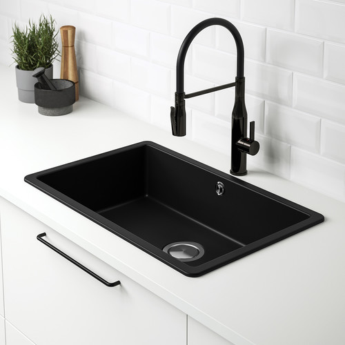 KILSVIKEN Inset sink, 1 bowl, black quartz composite, 72x46 cm