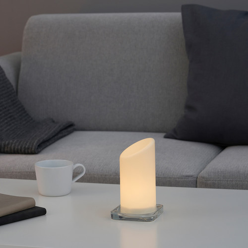 ÄDELLÖVSKOG LED block candle, white/in/outdoor, 16 cm
