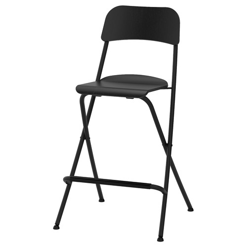 FRANKLIN Bar stool with backrest, foldable, black/black, 63 cm