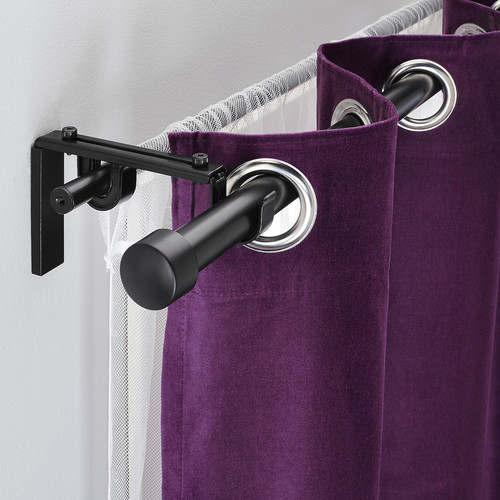 RÄCKA / HUGAD Double curtain rod combination, black, 120-210 cm