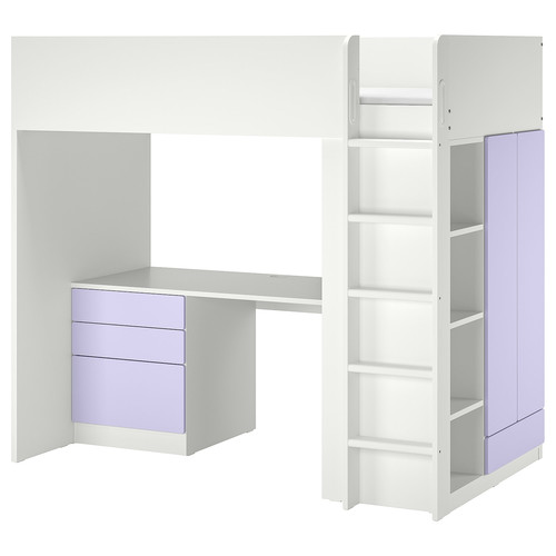 SMÅSTAD Loft bed, white lilac/with desk with 4 drawers, 90x200 cm