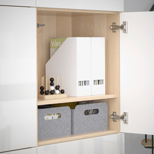 BESTÅ Storage combination with doors, white stained oak effect, Selsviken high-gloss white, 120x40x192 cm