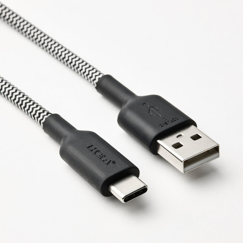 LILLHULT USB-A to USB-C, black/white, 1.5 m