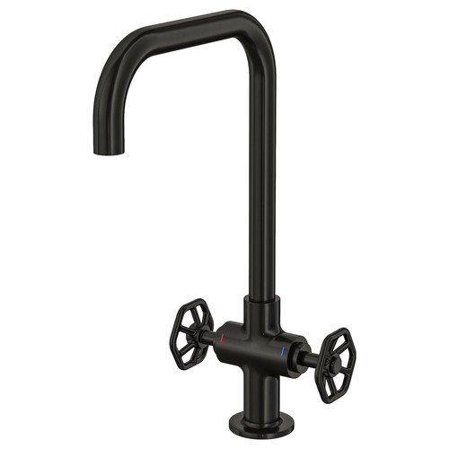 GAMLESJÖN Dual-control kitchen mixer tap, brushed black metal