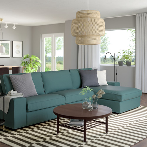 KIVIK 4-seat sofa with chaise longue, Kelinge grey-turquoise