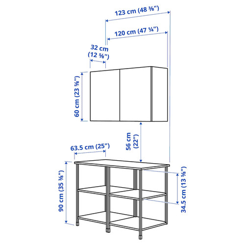 ENHET Storage combination, white/grey frame, 123x63.5x207 cm