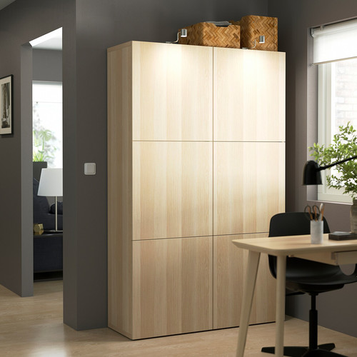 BESTÅ Storage combination with doors, Lappviken white stained oak effect, 120x40x192 cm