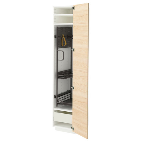 METOD / MAXIMERA High cabinet with cleaning interior, white/Askersund light ash effect, 40x60x200 cm