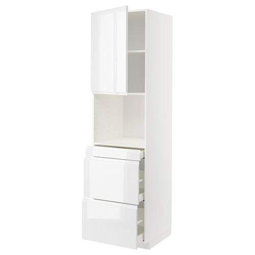 METOD / MAXIMERA Hi cab f micro combi w door/3 drwrs, white/Voxtorp high-gloss/white, 60x60x220 cm