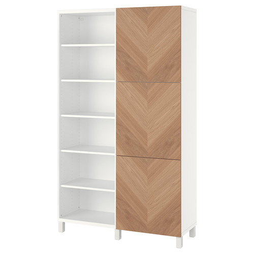 BESTÅ Storage combination with doors, white, Hedeviken oak veneer, 120x42x202 cm