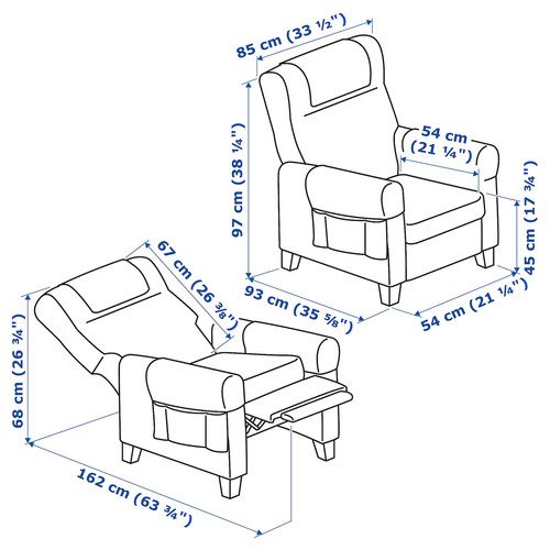 MUREN Recliner, Remmarn light grey