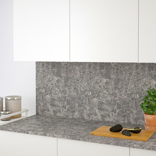 EKBACKEN Worktop, dark grey, marble effect laminate, 186x2.8 cm