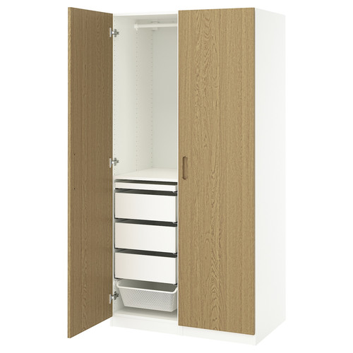 PAX / TONSTAD Wardrobe combination, white/oak veneer, 100x60x201 cm