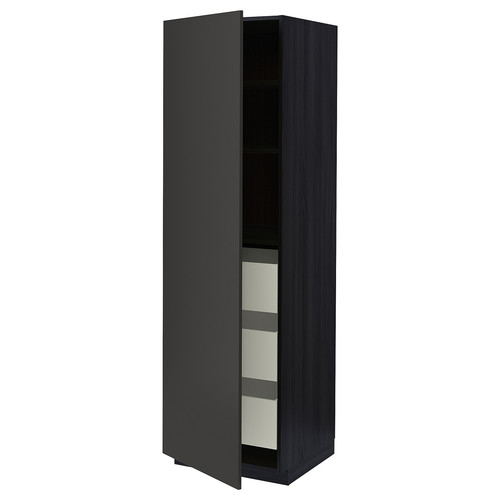 METOD / MAXIMERA High cabinet with drawers, black/Nickebo matt anthracite, 60x60x200 cm