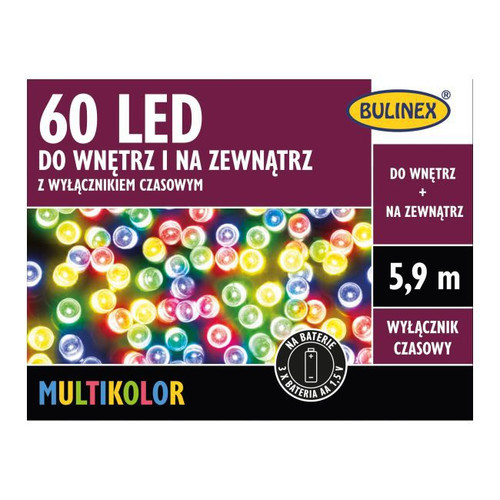 Christmas Lights In-/Outdor 60 LED 5.9m, battery-operated, timer, multicolour