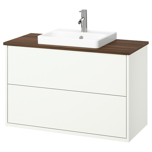 HAVBÄCK / ORRSJÖN Wash-stnd w drawers/wash-basin/tap, white/brown walnut effect, 102x49x71 cm