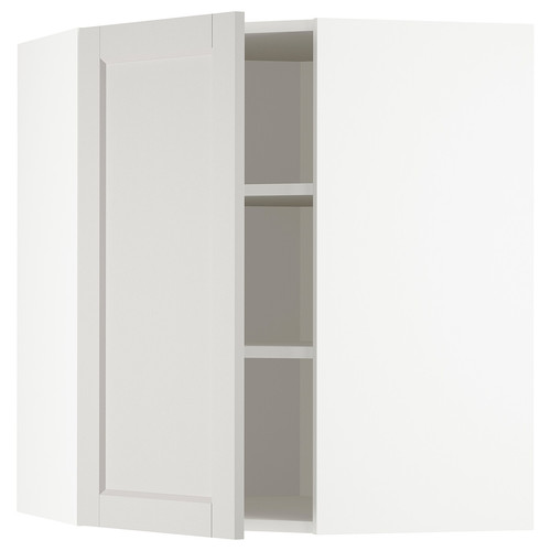 METOD Corner wall cabinet with shelves, white/Lerhyttan light grey, 68x80 cm