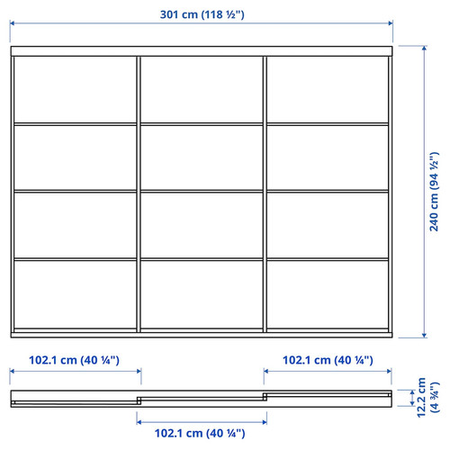 SKYTTA / HOKKSUND Sliding door combination, white/high-gloss light grey, 301x240 cm