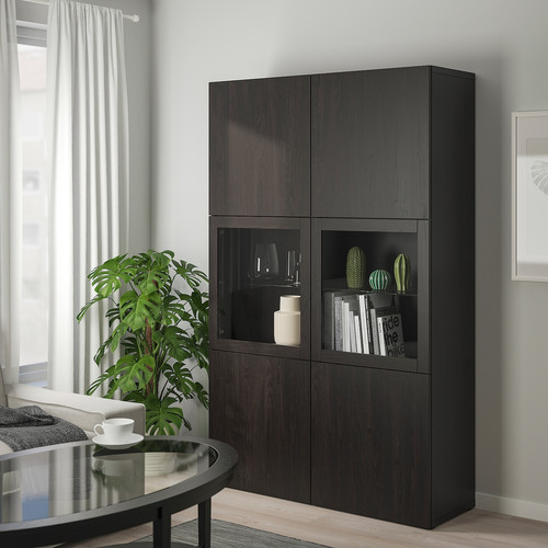 BESTÅ Storage combination w/glass doors, Lappviken, Sindvik black-brown, clear glass, 120x40x192 cm