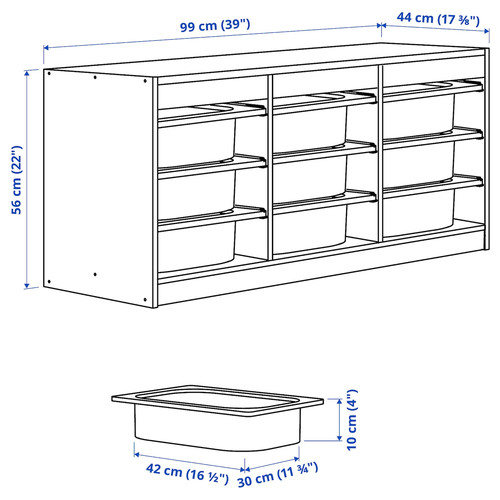 TROFAST Storage combination with boxes, grey/dark grey, 99x44x56 cm
