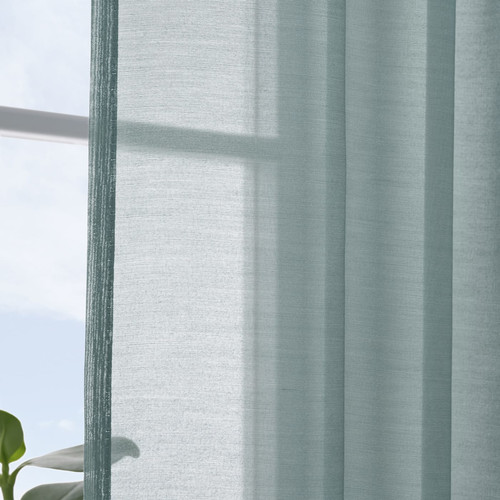 STENFRÖ Sheer curtain, 1 piece, with heading tape/turquoise, 300x300 cm