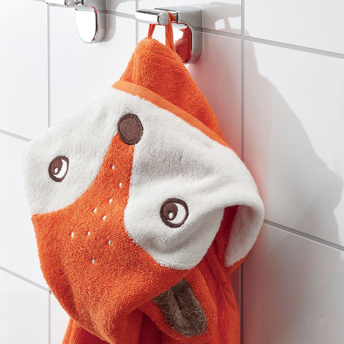 BRUMMIG Towel with hood, fox shaped/orange, 70x140 cm