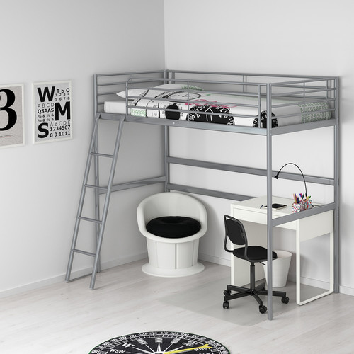SVÄRTA Loft bed frame, silver, 90x200 cm