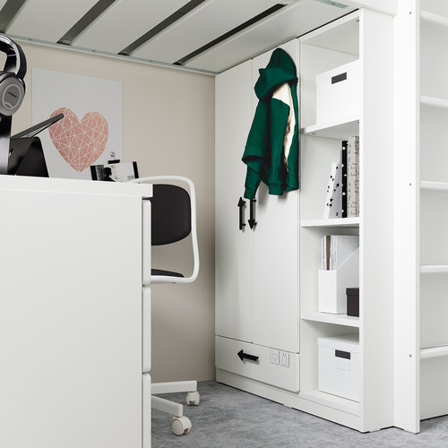 SMÅSTAD Loft bed, white grey/with desk with 3 drawers, 90x200 cm