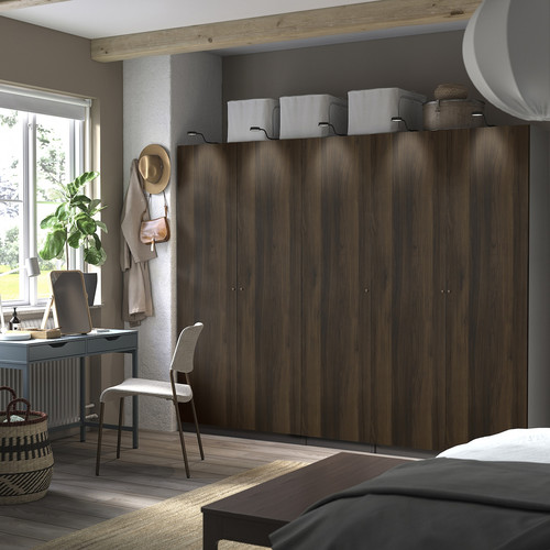 PAX / STORKLINTA Wardrobe combination, dark grey/dark brown stained oak effect, 250x60x201 cm