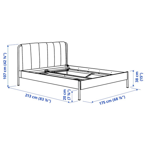 TÄLLÅSEN Upholstered bed frame, Kulsta grey-green/Leirsund, 160x200 cm